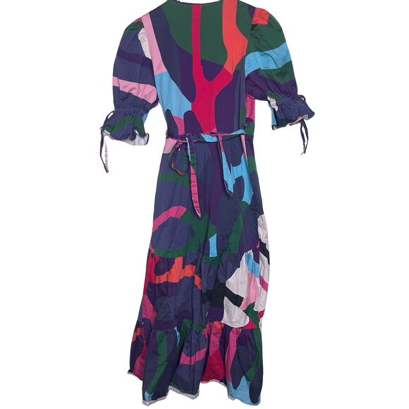 Hutch Marisol wrap midi-dress in a multicolored abstract print sz M - Picture 6 of 8